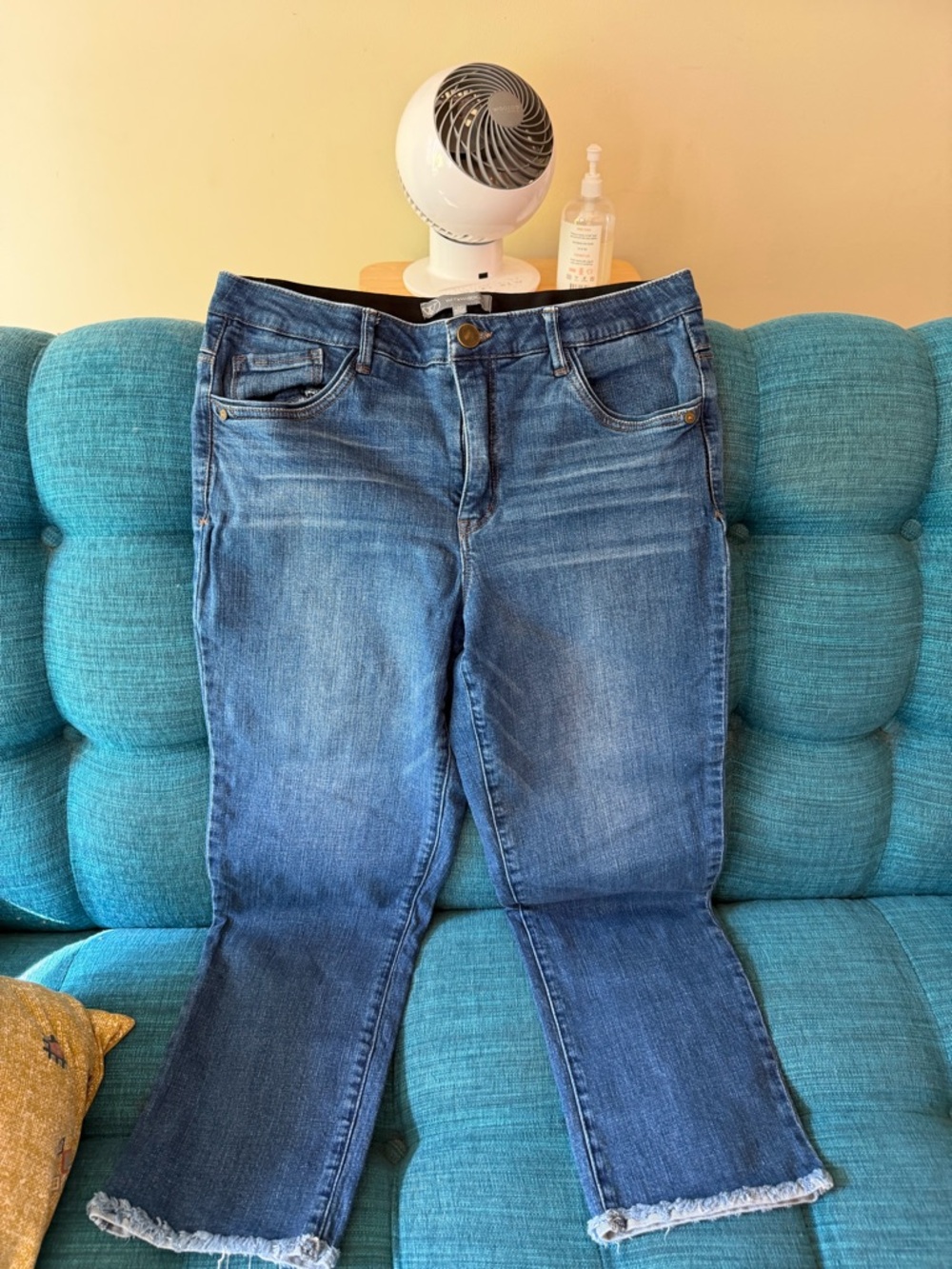 Wit & Wisdom Blue Flare Jeans with Frayed Hem